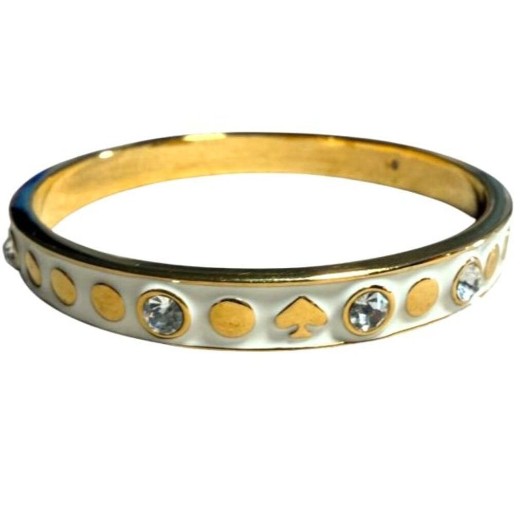 Kate Spade New York Spot the Spade Bangle White Enamel Crystals Gold Tone